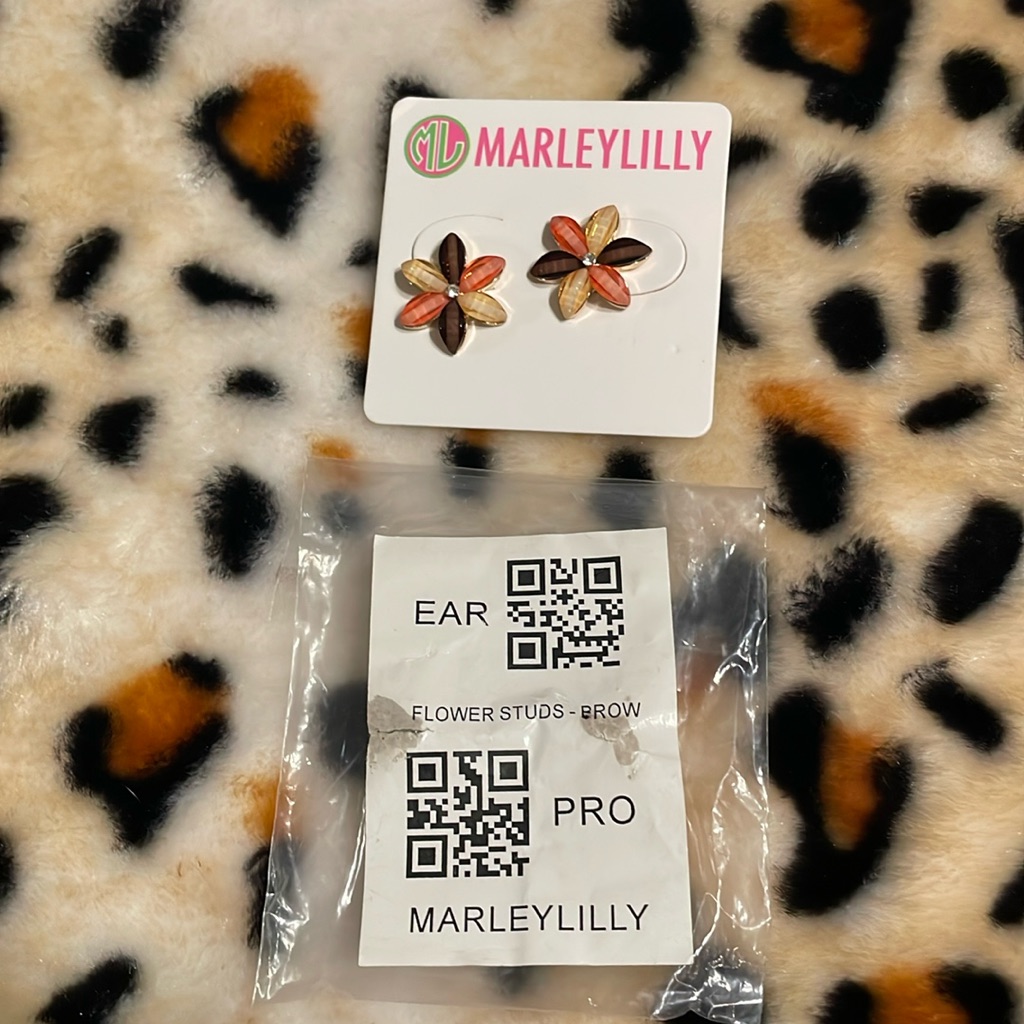 Marley Lilly Flower Earrings- Different Colored Petals W/Clear Jewel In Middle